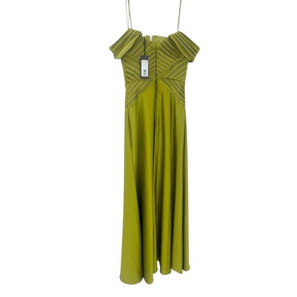 Theia Venus Pleated Off-Shoulder Drape A-Line Gown Peridot Size 0 NWT - Picture 15 of 15